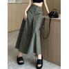 imageCargo Long Skirts for Women Trendy  High Waisted Vintage Aline Knee Length Midi Skirt with Flap PocketsArmy Green