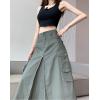 imageCargo Long Skirts for Women Trendy  High Waisted Vintage Aline Knee Length Midi Skirt with Flap PocketsArmy Green