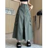 imageCargo Long Skirts for Women Trendy  High Waisted Vintage Aline Knee Length Midi Skirt with Flap PocketsArmy Green