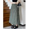 imageCargo Long Skirts for Women Trendy  High Waisted Vintage Aline Knee Length Midi Skirt with Flap PocketsArmy Green