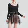 imageGothic Skirt Womens Goth Plaid Skirt Black Mini Tulle Mesh Kilts Cute Elastic High Waist A Line SkirtPink