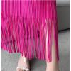 imageLong Fringe Skirt for Women  Trim High Waist Short Pencil Bodycon Skirt Sexy Elegant Maxi Skirt for Party WorkRose Red