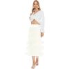 imageWomens Fringe Trim High Waist Short Pencil Bodycon Skirts Sexy Elegant Fringe Long Maxi Skirt Summer Party WorkBeige