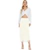 imageWomens Fringe Trim High Waist Short Pencil Bodycon Skirts Sexy Elegant Fringe Long Maxi Skirt Summer Party WorkBeige