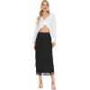 imageWomens Fringe Trim High Waist Short Pencil Bodycon Skirts Sexy Elegant Fringe Long Maxi Skirt Summer Party WorkBlack