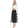 imageWomens Fringe Trim High Waist Short Pencil Bodycon Skirts Sexy Elegant Fringe Long Maxi Skirt Summer Party WorkBlack