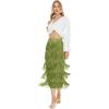 imageWomens Fringe Trim High Waist Short Pencil Bodycon Skirts Sexy Elegant Fringe Long Maxi Skirt Summer Party WorkGrass Green