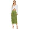 imageWomens Fringe Trim High Waist Short Pencil Bodycon Skirts Sexy Elegant Fringe Long Maxi Skirt Summer Party WorkGrass Green