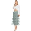 imageWomens Fringe Trim High Waist Short Pencil Bodycon Skirts Sexy Elegant Fringe Long Maxi Skirt Summer Party WorkGrey
