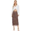 imageWomens Fringe Trim High Waist Short Pencil Bodycon Skirts Sexy Elegant Fringe Long Maxi Skirt Summer Party WorkKhaki