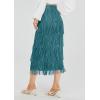 imageWomens Fringe Trim High Waist Short Pencil Bodycon Skirts Sexy Elegant Fringe Long Maxi Skirt Summer Party WorkPeacock Blue