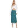 imageWomens Fringe Trim High Waist Short Pencil Bodycon Skirts Sexy Elegant Fringe Long Maxi Skirt Summer Party WorkPeacock Blue