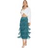 imageWomens Fringe Trim High Waist Short Pencil Bodycon Skirts Sexy Elegant Fringe Long Maxi Skirt Summer Party WorkPeacock Blue