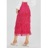 imageWomens Fringe Trim High Waist Short Pencil Bodycon Skirts Sexy Elegant Fringe Long Maxi Skirt Summer Party WorkRose Red