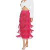 imageWomens Fringe Trim High Waist Short Pencil Bodycon Skirts Sexy Elegant Fringe Long Maxi Skirt Summer Party WorkRose Red