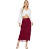 imageWomens Fringe Trim High Waist Short Pencil Bodycon Skirts Sexy Elegant Fringe Long Maxi Skirt Summer Party WorkWine Red