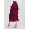 imageWomens Fringe Trim High Waist Short Pencil Bodycon Skirts Sexy Elegant Fringe Long Maxi Skirt Summer Party WorkWine Red