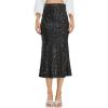 imageWomens Sequin Skirt Sparkle Stretchy Bodycon Midi Mermaid Skirt Formal Skirts Night Out Party SilverBlack