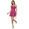 imageWomens Sexy Sequin Sparkly Glitter Dress Party Cocktail Suspender Metallic Aline Mini Dress Night Out ClubwearRose Red