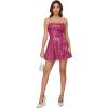 imageWomens Sexy Sequin Sparkly Glitter Dress Party Cocktail Suspender Metallic Aline Mini Dress Night Out ClubwearRose Red