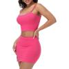imageY2K Womens Sexy 2 Piece Skirt Set Crop Top ampamp Bandeau Mini Dress Summer Bodycon Outfit for Club Vacation BeachHot Pink