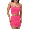 imageY2K Womens Sexy 2 Piece Skirt Set Crop Top ampamp Bandeau Mini Dress Summer Bodycon Outfit for Club Vacation BeachHot Pink