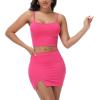 imageY2K Womens Sexy 2 Piece Skirt Set Crop Top ampamp Bandeau Mini Dress Summer Bodycon Outfit for Club Vacation BeachHot Pink