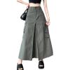 imageCargo Long Skirts for Women Trendy  High Waisted Vintage Aline Knee Length Midi Skirt with Flap PocketsArmy Green