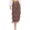 imageWomens Fringe Trim High Waist Short Pencil Bodycon Skirts Sexy Elegant Fringe Long Maxi Skirt Summer Party WorkKhaki