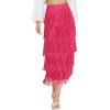 imageWomens Fringe Trim High Waist Short Pencil Bodycon Skirts Sexy Elegant Fringe Long Maxi Skirt Summer Party WorkRose Red