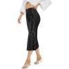 imageWomens Sequin Skirt Sparkle Stretchy Bodycon Midi Mermaid Skirt Formal Skirts Night Out Party SilverBlack