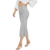 imageWomens Sequin Skirt Sparkle Stretchy Bodycon Midi Mermaid Skirt Formal Skirts Night Out Party SilverSilvery