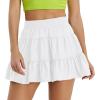 imageWomens Summer High Waist Ruffle Skirt ALine Casual Print Pleated Swing Beach Skater Flared Mini Skirt with ShortsMiniwhite
