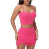 imageY2K Womens Sexy 2 Piece Skirt Set Crop Top ampamp Bandeau Mini Dress Summer Bodycon Outfit for Club Vacation BeachHot Pink