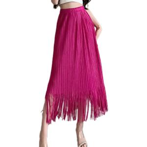 imageLong Fringe Skirt for Women  Trim High Waist Short Pencil Bodycon Skirt Sexy Elegant Maxi Skirt for Party WorkRose Red