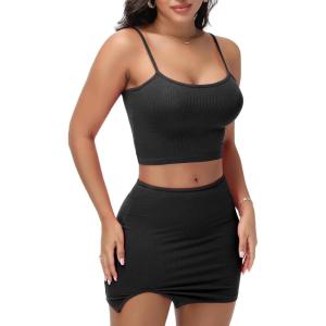 imageY2K Womens Sexy 2 Piece Skirt Set Crop Top ampamp Bandeau Mini Dress Summer Bodycon Outfit for Club Vacation BeachBlack