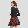 imageGothic Skirts Cute High Elastic Waisted Plaid Kilts for Women Trendy Hem Flared Knee Length Mini Skater SkirtB Red Plaid