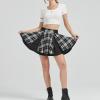 imageGothic Skirts Cute High Elastic Waisted Plaid Kilts for Women Trendy Hem Flared Knee Length Mini Skater SkirtBlack 1