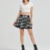 imageGothic Skirts Cute High Elastic Waisted Plaid Kilts for Women Trendy Hem Flared Knee Length Mini Skater SkirtBlack 1