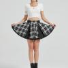 imageGothic Skirts Cute High Elastic Waisted Plaid Kilts for Women Trendy Hem Flared Knee Length Mini Skater SkirtBlack 1