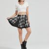 imageGothic Skirts Cute High Elastic Waisted Plaid Kilts for Women Trendy Hem Flared Knee Length Mini Skater SkirtBlack 1