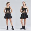 imageGothic Skirts Cute High Elastic Waisted Plaid Kilts for Women Trendy Hem Flared Knee Length Mini Skater SkirtBlack