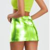 imageMetallic Shiny Skirts Y2K Low Waist Sparkly Rave Bodycon Mini Cargo Skirts with PocketCandy Green