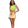 imageMetallic Shiny Skirts Y2K Low Waist Sparkly Rave Bodycon Mini Cargo Skirts with PocketGold