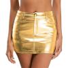imageMetallic Shiny Skirts Y2K Low Waist Sparkly Rave Bodycon Mini Cargo Skirts with PocketGold