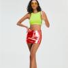 imageMetallic Shiny Skirts Y2K Low Waist Sparkly Rave Bodycon Mini Cargo Skirts with PocketRed