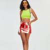 imageMetallic Shiny Skirts Y2K Low Waist Sparkly Rave Bodycon Mini Cargo Skirts with PocketRed