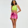imageMetallic Shiny Skirts Y2K Low Waist Sparkly Rave Bodycon Mini Cargo Skirts with PocketRose Red