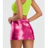 imageMetallic Shiny Skirts Y2K Low Waist Sparkly Rave Bodycon Mini Cargo Skirts with PocketRose Red
