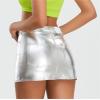 imageMetallic Shiny Skirts Y2K Low Waist Sparkly Rave Bodycon Mini Cargo Skirts with PocketSilver